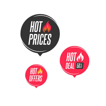 Hot Prices, Hot Deal & Hot Offers 50% Off Labelsのイラスト素材
