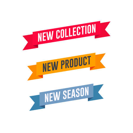 New Collection, New Product & New Season Shopping Ribbon Setのイラスト素材