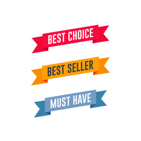 Best Choice, Best Seller & Must Have Shopping Ribbon Setのイラスト素材