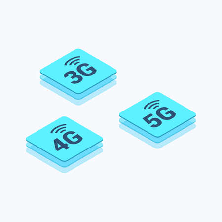 5G, 4G & 3G Network Isometric Color Icon Set