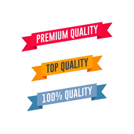 Premium Quality, Top Quality & 100% Quality Shopping Ribbon Setのイラスト素材