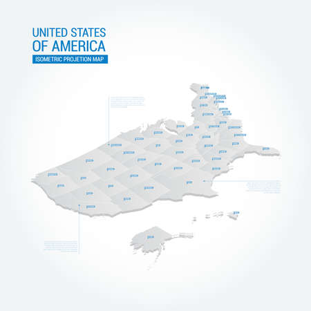 United States of America USA Isometric Map Projection Templateのイラスト素材