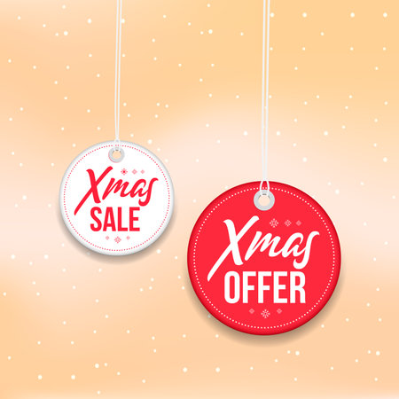 Christmas Offer and Sale Badges with Backgroundのイラスト素材