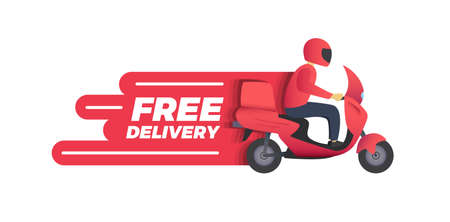 Free Delivery Express Moto Scooter Illustration Icon for Advertisementのイラスト素材