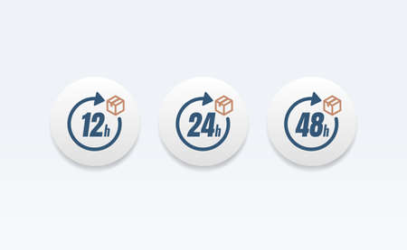 12, 24 and 48 Hour Delivery Shipping Round Vector Icon Setのイラスト素材