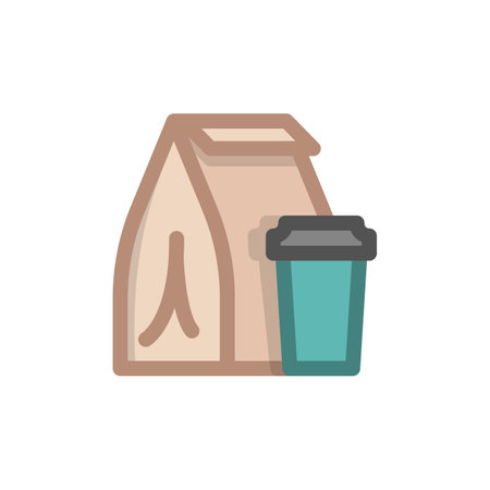 Coffee Meal Bag Breakfast Colored Vector Iconのイラスト素材