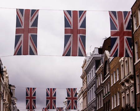 The UK flags along the road of Londonの写真素材