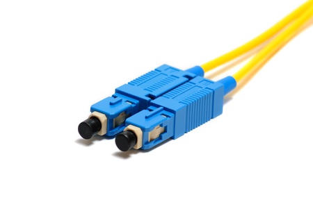 single-mode optical connector SC-type isolated on a white background 