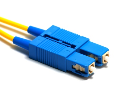 single-mode optical connector type with SC-open contacts, isolated on a white background 