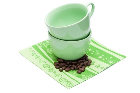 Two empty cups and coffee beans の写真素材