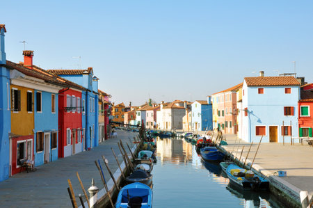 Colorful houses on the island of Burano in the Venetian lagoon - Italyのeditorial素材
