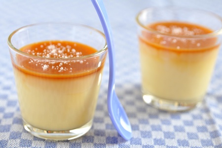 Caramel Pudding, Creme Caramel with fleur de salの写真素材