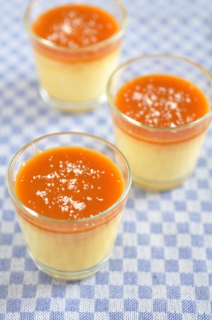 Caramel Pudding, Creme Caramel with fleur de salの写真素材