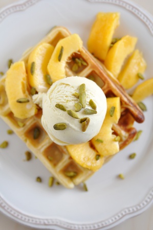 Waffles with ice creamの写真素材