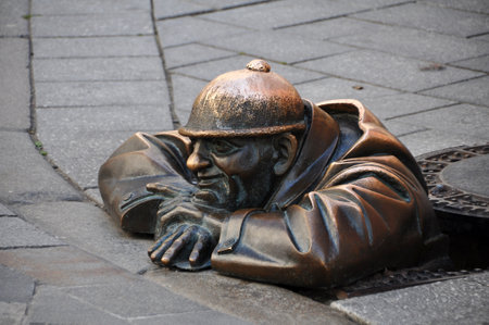 Men at Work Sculpture in Bratislava, Slovakiaのeditorial素材