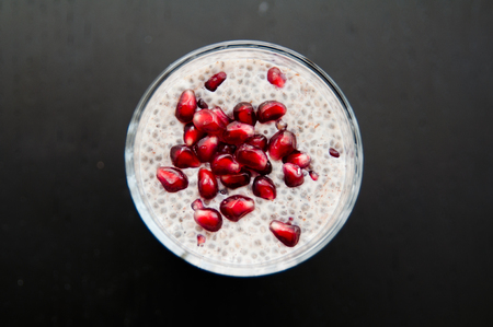 Chia Seeds Pudding with Pomegranate Seedsの写真素材