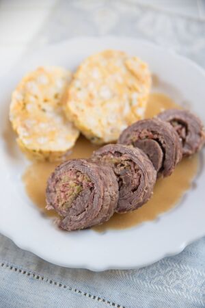 Typical Bavarian beef roll with dumplings