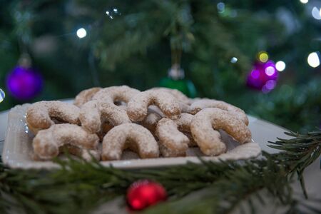 Fresh Vanilla Cookies With Powdered Sugar For Christmasの写真素材