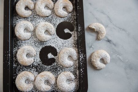 crescent shaped Christmas cookiesの写真素材