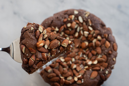 Dark chocolate brownies with salted almonds