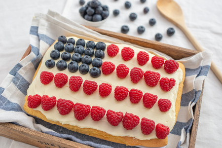 USA Flag Cake, 4th of July Patriotic Dessertの写真素材