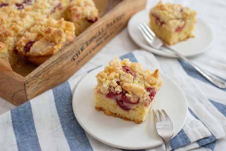 Home made cherry sprinkles cake with vanilla puddingの写真素材