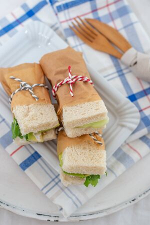 Fresh ciabatta sandwiches with hamの写真素材