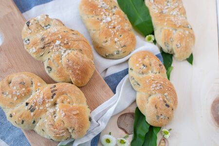 Wild garlic bread roll