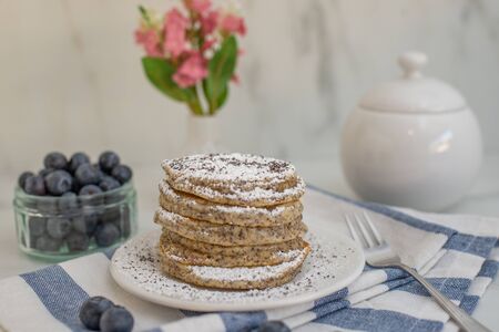 Home made lemon pancakes with poppy seeds
