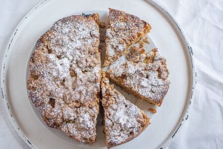 Home made Sweet Rhubarb cake with fresh rhubarb and cinnamon streusel