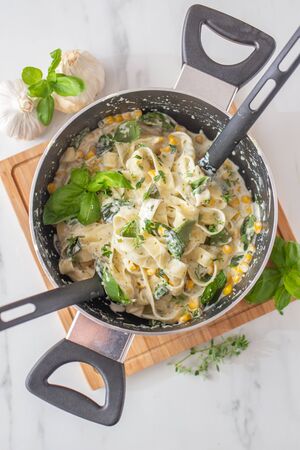 Home made healthy one pot pasta with vegetablesの写真素材