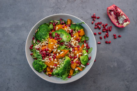 Broccoli salad with pomegranateの写真素材