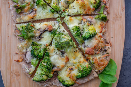 healthy green whole grain pizza with vegetablesの写真素材