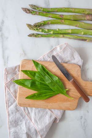 Spring food wild garlic and asparagus