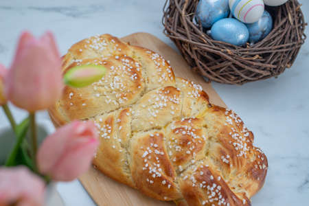 sweet home made braided yeast bunの写真素材