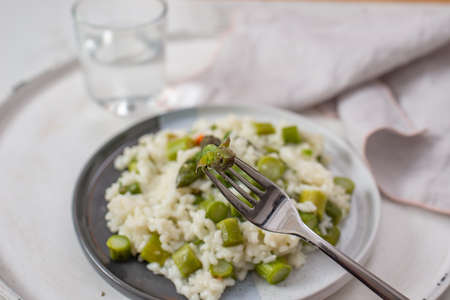 healthy home made asparagus risottoの写真素材