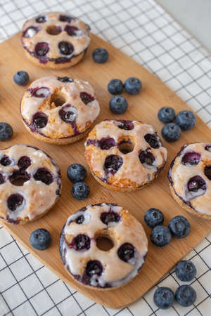 sweet home made blueberry donutsの写真素材