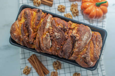 sweet home made pumpkin cinnamon babkaの写真素材