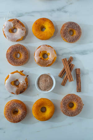 Home made pumpkin spice donutsの写真素材