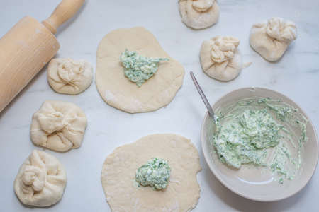 Shanghai pan fried pork dumpling with wild garlic