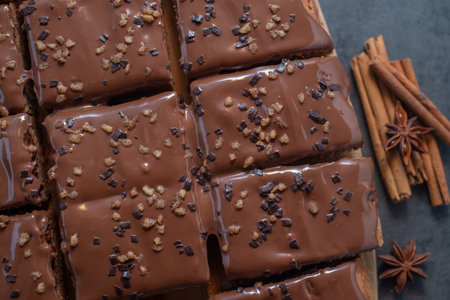 brownie, chocolate cake with almond topping