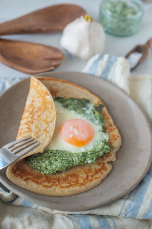 Galette de sarasin - French Buckwheat crepe with egg and baconの写真素材