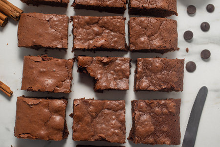 brownie cake. Dark chocolate brownie on a tableの写真素材