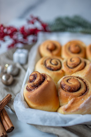 Festive idea for Homemade traditional winter festive dessert buns pastryの写真素材