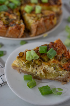 healthy home made Quiche savory pie food on plate