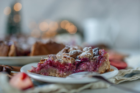 Homemade open pie with plumsの写真素材