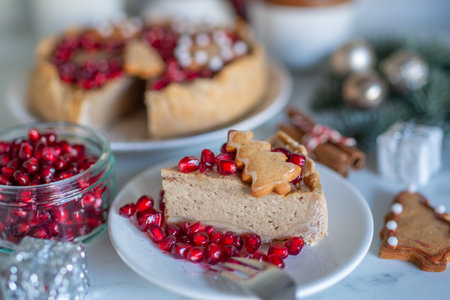 Festive Christmas cheesecake traditional winter cakeの写真素材
