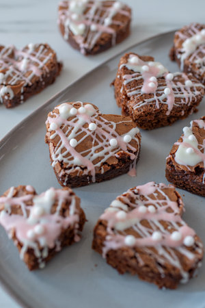 heart shaped brownie chocolate cake for valentines dayの写真素材