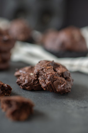 Double chocolate cookies with dark chocolate chips