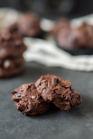 Double chocolate cookies with dark chocolate chips